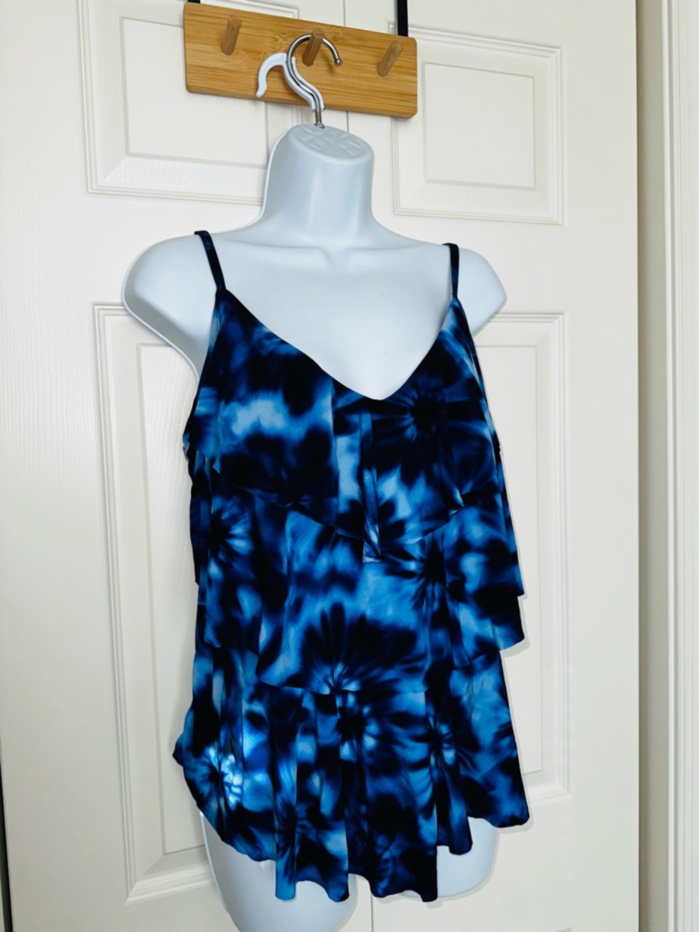 Blue Tie-Dye Ruffle Swim Cami - Women's